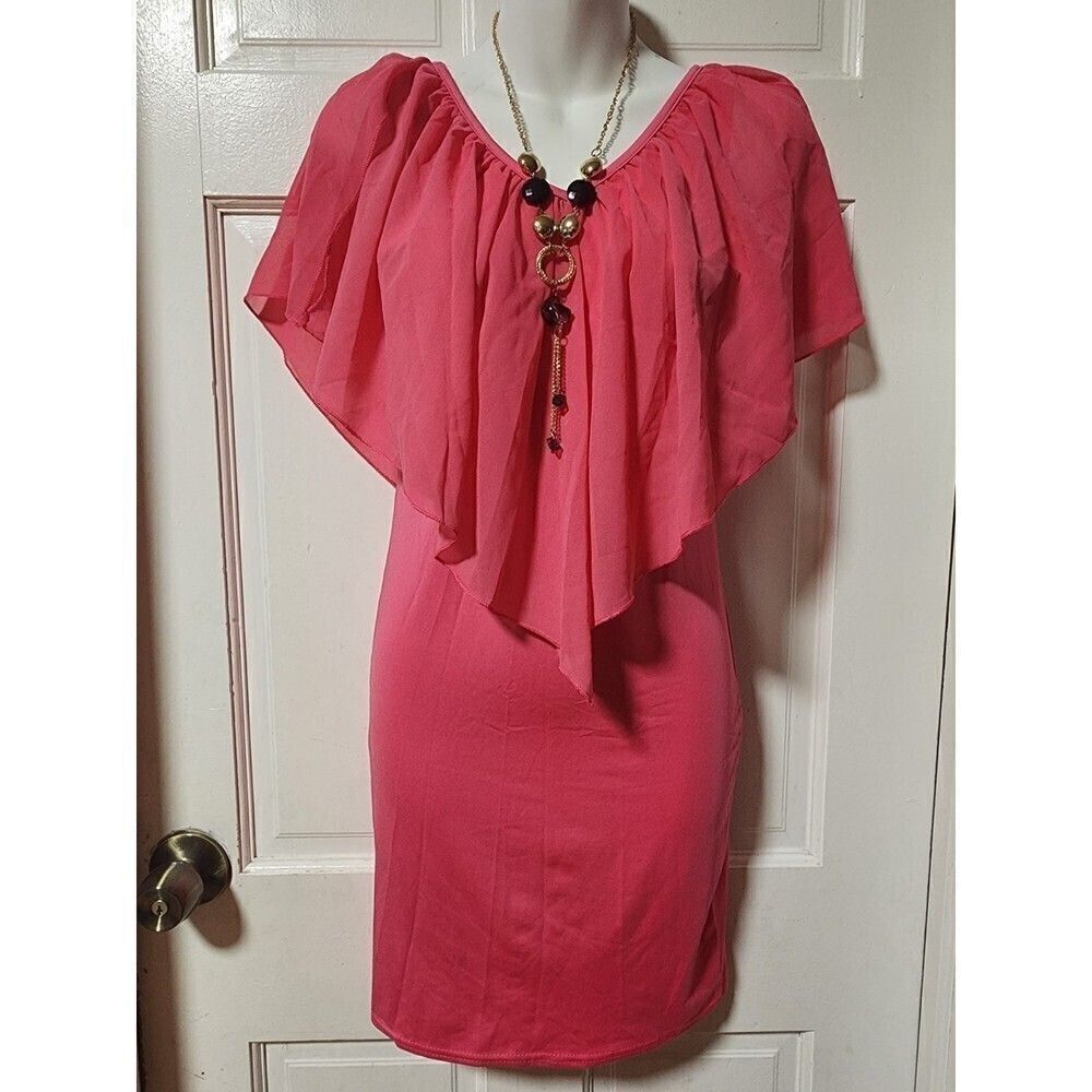 Summer Style Off Shoulder Casual Dresses Ruffle Pink Dress